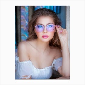 Captivating Blue Eyed Beauty Accentuated By Soft Pink Glasses Lips Tinted With Sheer Pink Gloss Se Canvas Print