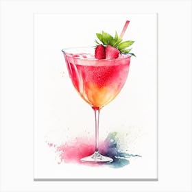 Strawberry Daiquiri, Cocktail, Drink Watercolour 1 Canvas Print