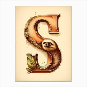 S  Sloth, Letter, Alphabet Retro Drawing 1 Canvas Print