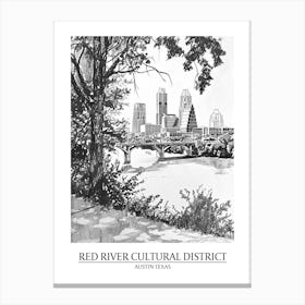 Red River Cultural District Austin Texas Black And White Drawing 1 Poster Canvas Print