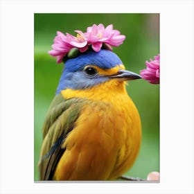 Bird With Flowers On Its Head Canvas Print