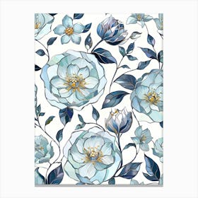 Blue Roses Seamless Pattern Canvas Print