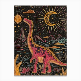 Orange & Mustard Neon Line Dinosaur Canvas Print