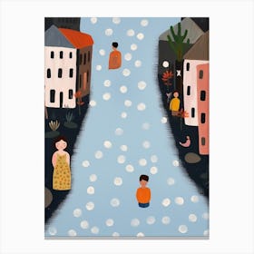 Amsterdam Canal Scene, Tiny People And Illustration 4 Canvas Print