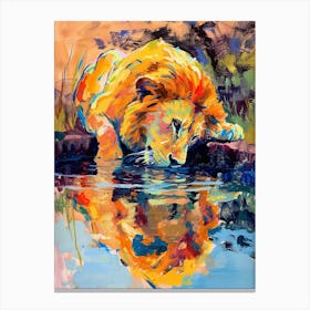 Transvaal Lion Drinking From A Watering Hole Fauvist Painting 3 Canvas Print