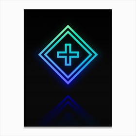 Neon Blue and Green Abstract Geometric Glyph on Black n.0258 Canvas Print