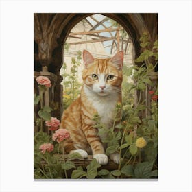Cat In Floral Medieval Monestary 4 Canvas Print