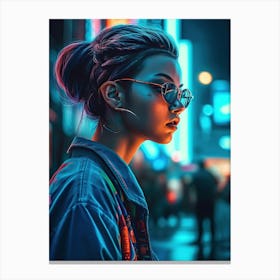 Neon Girl With Headphones 4 Canvas Print