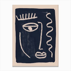 Abstract Face In Navy 2 Canvas Line Art Print