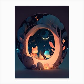 Nighttime Kawaii Kids Space Canvas Print