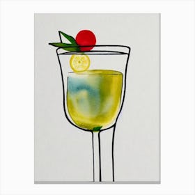 French 75 2 Minimal Line Drawing With Watercolour Cocktail Poster Canvas Print