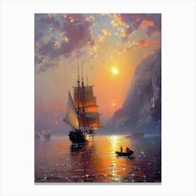 Morning Soul | Glorious Sunrise Boats on the Harbour | Paradise Beautiful Landscape Scenery Painting | Contemporary Art Print for Feature Wall | Vibrant Beautiful Wall Decor in HD Canvas Print