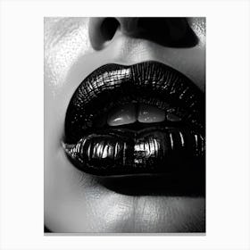 Close Up Of Full Lips Sealed Together Gloss Free In Matte Black Symbolizing Silence Texture Focus Canvas Print