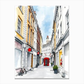 London Street With Red Bus Canvas Print