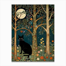 Black Cat In The Forest Style William Morris 1 Canvas Print