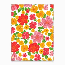 Hibiscus Floral Print Retro Pattern 1 Flower Canvas Print