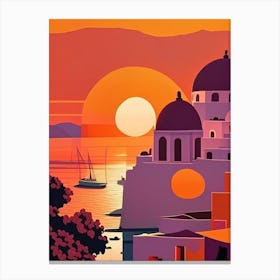 Santorini, Greece Retro Sunset Canvas Print