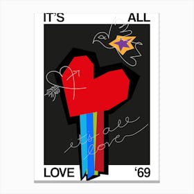Its All Love Heart Grey 1 Canvas Print