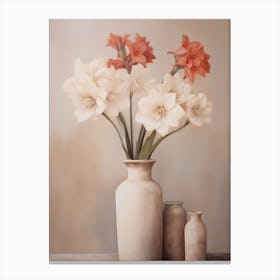 Amaryllis, Autumn Fall Flowers Sitting In A White Vase, Farmhouse Style 2 Canvas Print