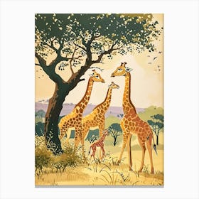 Herd Of Giraffe Cute Illustration  6 Canvas Print