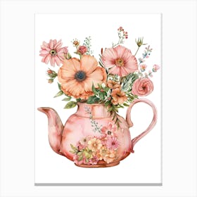 Pink Teapot With Flowers Canvas Print