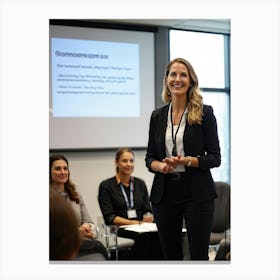 Businesswoman Exuding Confidence Stands At The Forefront Of A Well Attended Training Seminar Audien (3) 2 Canvas Print