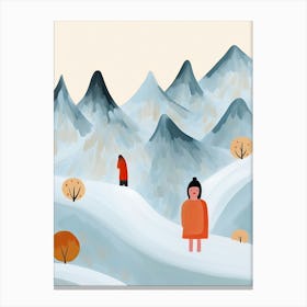 Mountains, Tiny People And Illustration 2 Canvas Print