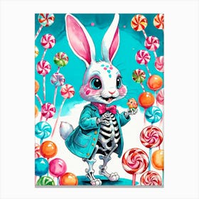 Cute Skeleton Rabbit With Candies Painting (1) Canvas Print