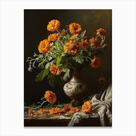 Baroque Floral Still Life Calendula 3 Canvas Print