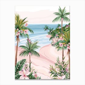 Pink Palm Trees On The Beach Canvas Print