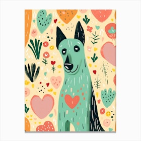 Abstract Cute Heart & Dog Line Illustration 1 Canvas Print
