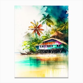 Bocas Del Toro Panama Watercolour Pastel Tropical Destination Canvas Print