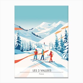 Les 3 Vallees   France, Ski Resort Poster Illustration 3 Canvas Print
