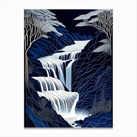 Waterfall Waterscape Linocut 1 Canvas Print