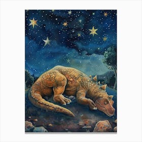 Dinosaur Sleeping Under The Stars Watercolour Storybook Painting 3 Canvas Print