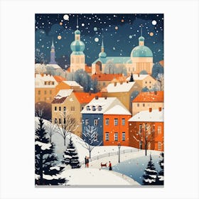 Winter Travel Night Illustration Vilnius Lithuania Canvas Print
