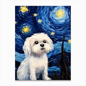 Maltese Starry Night Dog Portrait Canvas Print