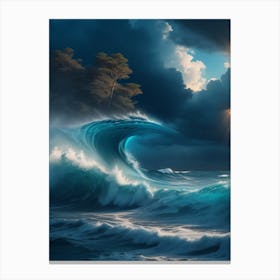 Dreamshaper V7 Typhoon Ocean Clouds Sky Sunlight Waves Trees 0 Canvas Print