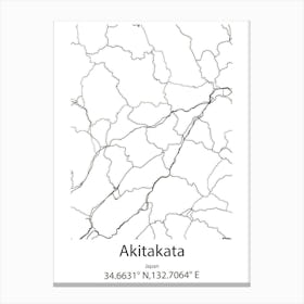 Akitakata,Japan Minimalist Map Canvas Print