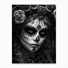 Skull Face Girl Black and White Canvas Print