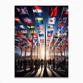 A Monumental Assembly Of Global Country Flags Arranged In A Harmonious Panorama Of Unity And Divers Canvas Print