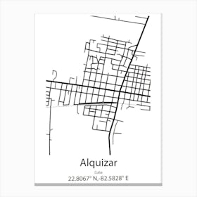 Alquizar,Cuba Minimalist Map Canvas Print