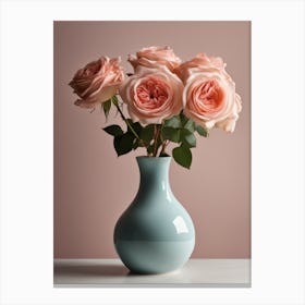 A Vase Of Pink Roses 76 Canvas Print