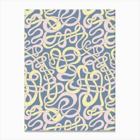 MY STRIPES ARE TANGLED Curvy Organic Abstract Squiggle Shapes in Butter Yellow Pink Sand on Dusty Blue Canvas Print