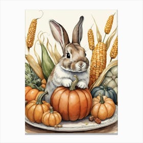 Painting Of A Cute Bunny With A Pumpkins (14) Canvas Print
