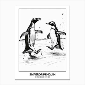 Penguin Chasing Eachother Poster 4 Canvas Print