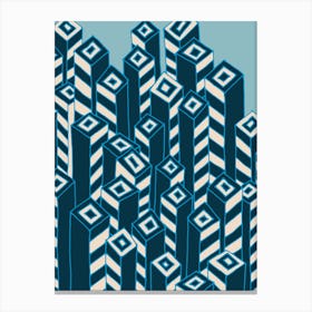 URBAN Graphic Abstract Architecture Skyscraper Line Drawing Colour Blocks in Indigo Blue White Canvas Print