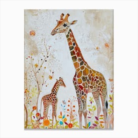 Watercolour Colourful Giraffe Pair 1 Canvas Print