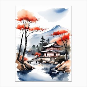 Watercolor Japanese Landscape Painting (1) Canvas Print