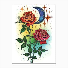English Roses Painting Rose With The Moon 3 Canvas Print